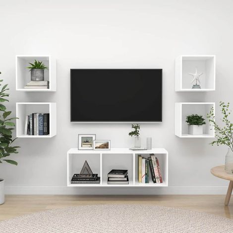 vidaXL Ensemble de meuble TV 5 pcs Blanc Bois d'ingénierie (1/5)