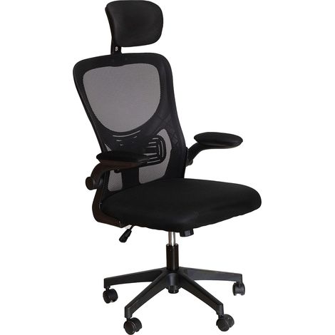 Silla Ergonomic de Oficina Estilo Contemporáneo en Color Negro con Ruedas, Reposabrazos Acolchados 60x117/127x55 cm (1/5)