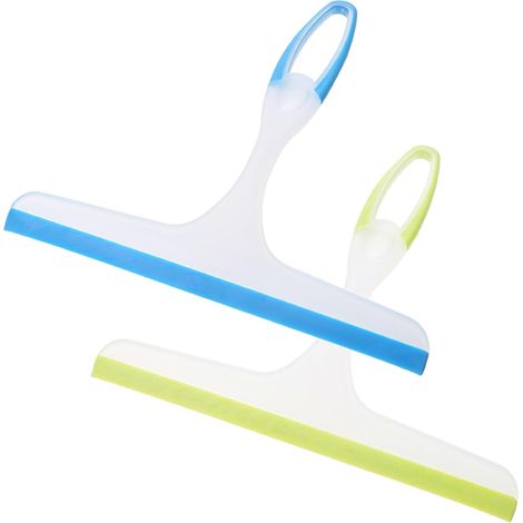 2 Raclettes Douche Silicone Incassables, pour Fenêtre Miroir Sol Salle de Bain Verre Voitures (Vert + Bleu) (1/5)