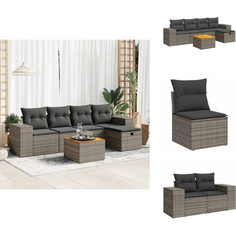 6-tlg. Garten-Sofagarnitur mit Kissen Grau Poly Rattan - Gartensofa Set - Garten Sofa Set - Outdoor Sofa Set - Garten Sofagarnitur (1/5)