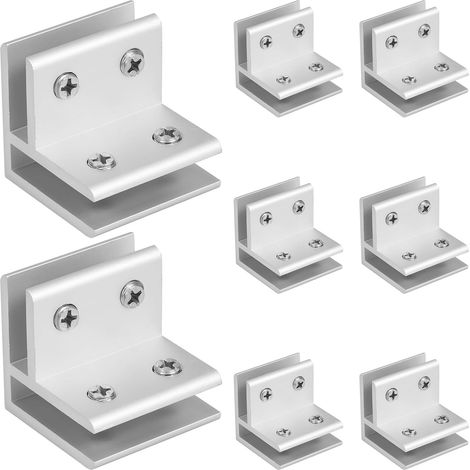 Set of 8 90° glass brackets for glass 4 to 8 mm thick, high load capacity, adjustable, 90° glass clamp, for glass fences, glass display cases, glass panels (1/5)