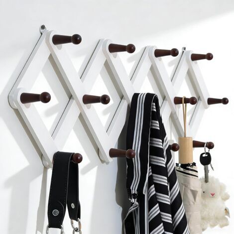 Porte Manteau Mural Retractable en Bois Porte-Manteau Extensible Moderne à Fixation Murale 13 Crochets pour Entrée Salon Chambre Salle (1/5)