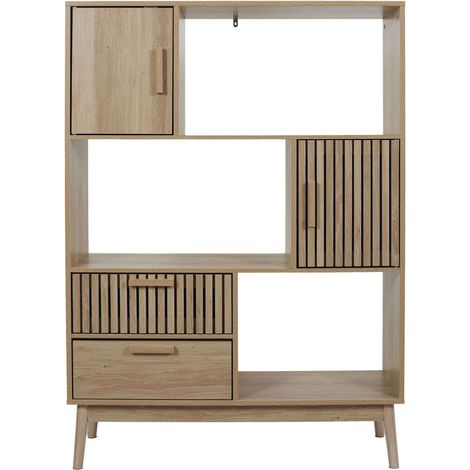 The Home Deco Factory – Bibliothèque sur pieds 2 portes et 2 tiroirs – Bois MDF et panneaux de particules – Longueur 100 cm x Hauteur 140 cm x Profondeur 35 cm