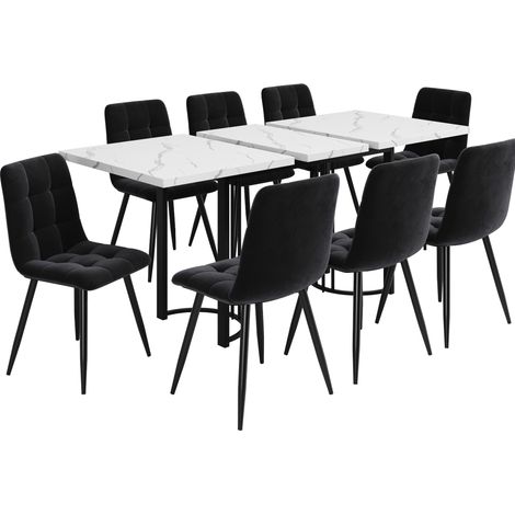 Ausziehbares Esstisch-Set mit 8 schwarzen Samtstühlen 140-179,5x80 cm MODENUIT (1/5)