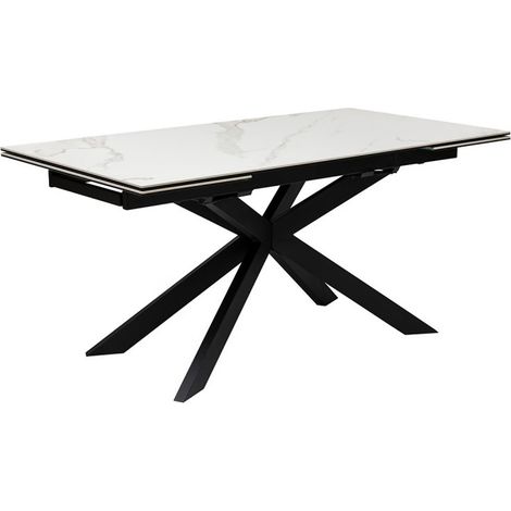Table à dîner, table de repas extensible en métal et verre céramique effet blanc - Longueur 160-240 x Profondeur 90 x Hauteur 76 cm (1/5)