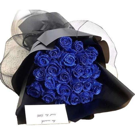 24 roses artificielles bleues Divers accessoire de portail, scintillantes, avec feuilles et rubans, idéales pour cadeaux et décoration (1/5)