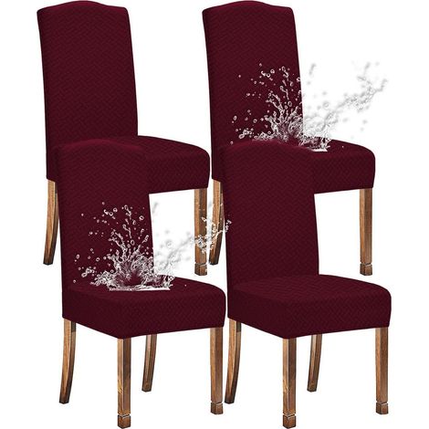 Stuhlhussen Jacquard wasserdicht Stretch 4 Stück Weinrot (1/5)