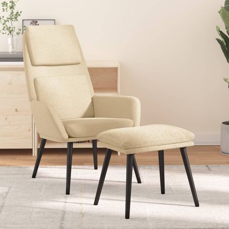 Chaise de relaxation avec tabouret Fauteuil relax - Crème Tissu BonneVie-87572 (1/5)