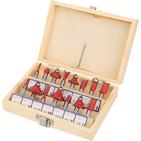 Coffret de 15 fraises à bois (queue de 8 mm) avec boîte rouge (1/5)