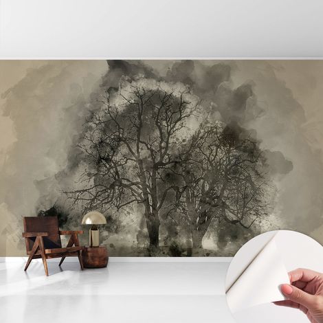 Selbstklebend Tapete - Wandgestaltung - Tapete Wohnzimmer - Flur Eingangsbereich Geheimnisvolle Bäume 416x254 cm (1/5)