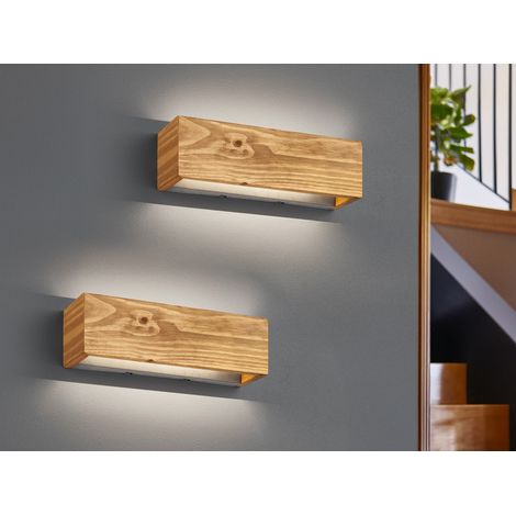 2er SET Up and Down LED Innen Wandlampen aus Echtholz, Breite 37cm