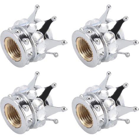Lot de 4 bouchons de valve de roue de pneu, style couronne diamant, universels pour voitures, camions et vélos, blancs (1/5)
