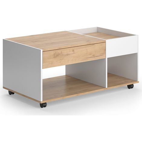 Couchtisch Maik, Goldkraft Eiche/Weiß, 110 x 60 cm mit Schublade, Vicco
