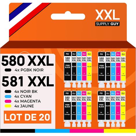 580XXL 581XXL Cartouches Compatible avec Canon 580 581 XXL pour Pixma TS705 TS705a TS6350 TS6350a TS6351 TS6351a TS6300 TR8550 TS9550 TR7550 Multipack 20 Cartouche Encre PGI-580 CLI-581 (1/5)
