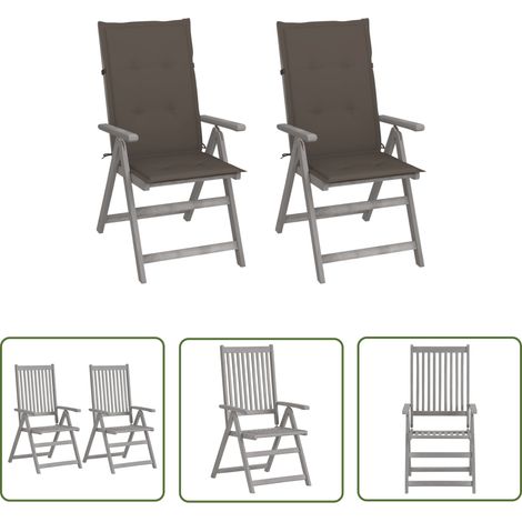 The Living Store Verstellbare Gartenstühle 2 Stk. mit Auflagen Massivholz Akazie - Outdoor-Stühle - Gartenstühle - Holzstühle - Akasienholzmöbel - Relaxsessel (1/5)