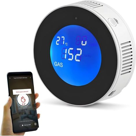 Détecteur de gaz WiFi EN 50194, capteur de propane C3H8 avec affichage de la LIE et alarme sonore de 85 dB, télécommande, détecteur mural avec prise secteur (1/5)