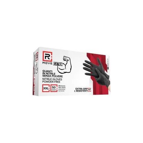 R Move Guantes de Nitrilo Negro Sin Polvo Full Grip 8,5 Gr Talla XXL - 50 Pz