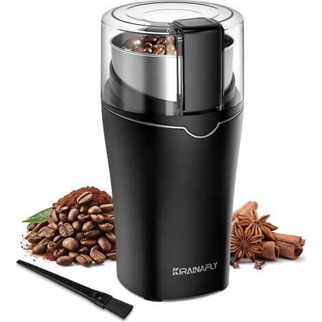 Moulin à café et épices, moulin à espresso pour usage domestique, bol en acier inoxydable amovible, parfait pour les grains de café, épices, herbes, graines de lin, céréales et noix, argent brillant (1/5)
