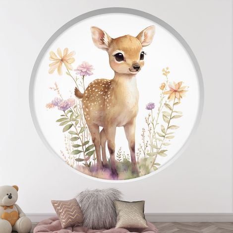 Stickers Trompe l'oeil Arche ronde Enfants - Faon - Diamètre 30 cm (1/4)