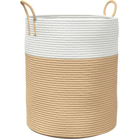 Panier de rangement beige et blanc Ø38x46 cm coton
