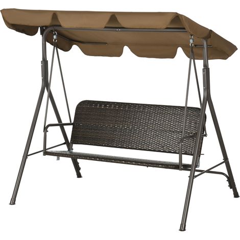 Dondolo 3-Sitzer-Gartenstuhl mit verstellbarem Sonnendach aus PE-Rattan und Stahl, 167 x 112 x 153 cm