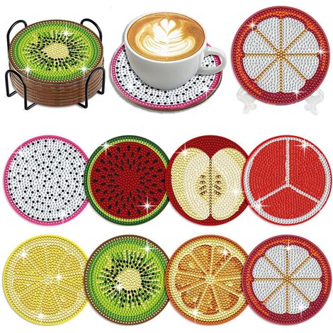 Diamond Painting Untersetzer Set 8 Stück Obst Motiv, DIY Bastelset mit Zubehör (1/4)