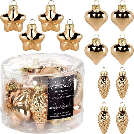 Adornos navideños de cristal dorado para árbol de Navidad, 4/4,5 cm, 12 unidades. (1/5)