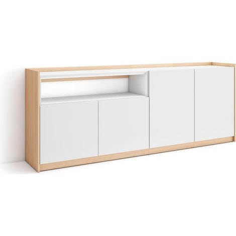 Skraut Home - Credenza, Mobile, Cucina, Madia, 207x37x80cm, 4 Porte, Bianco e Rovere soft (1/5)