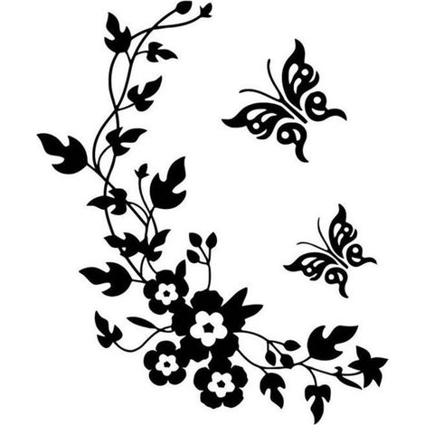 Mur Art Stickers Amovible Vinyle Noir Fleur Papillon Stickers Muraux Maison Déco Art Autocollants Durable et Utile (1/4)