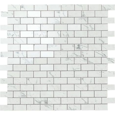 Mosaïque effet Marbre Blanc Carrare 3,5x1,7 cm Rect 29,8x29,8x0,95 cm Brillant Marvillo - Sol et mur intérieur (vendu par carton de 0,54 m²) - RO'MA CARRELAGE