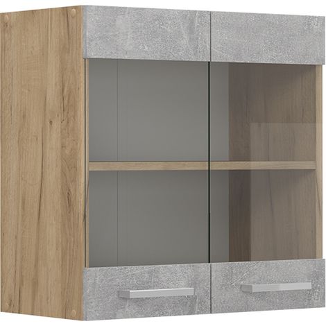 Mobile da cucina in vetro R-Line, Calcestruzzo, 60 cm, Vicco
