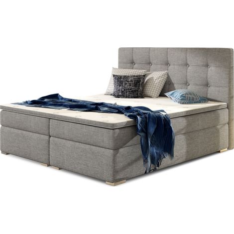 Lit boxspring tissu gris clair avec matelas et surmatelas Kavin-180x200 (1/5)