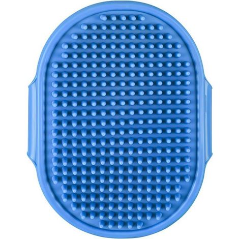 Gant de toilettage, brosse de bain bleue pour chien avec poignée annulaire réglable, peigne de massage en caoutchouc pour chiens (1/5)
