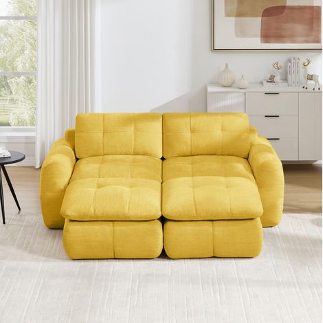 Divano modulare 2 posti in ciniglia gialla, 194x160x68 cm, senza montaggio HAVRYA (1/5)