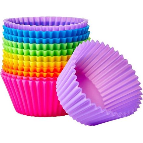 Teglie da forno rotonde e riutilizzabili, confezione da 12 (adatte al forno fino a 220 °C), colori assortiti. (1/5)