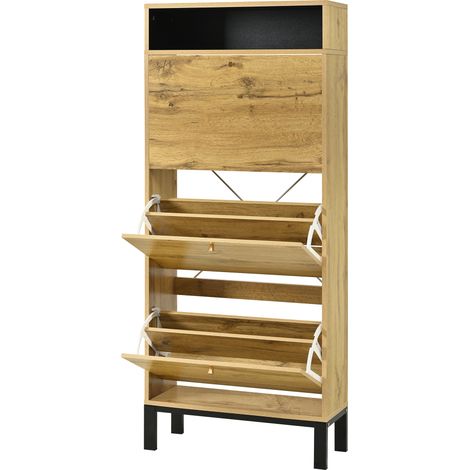 Meuble à chaussures, étagère à chaussures haute et étroite, avec 3 abattants et compartiments supplémentaires, hauteur 147 cm (1/5)