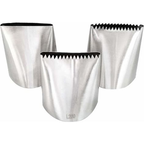 Ecleanfy - Ensemble de douilles à pâtisserie en acier inoxydable 304 - Douilles plates/dentelées extra larges n° 200, 201 et 202 pour la décoration de gâteaux, pâtisseries et fondant. (1/5)