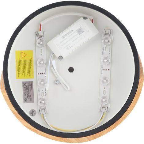 Modern, round, dimmable LED ceiling light in wood, close to the fixture, with remote control, for bedroom, hallway (1/5)