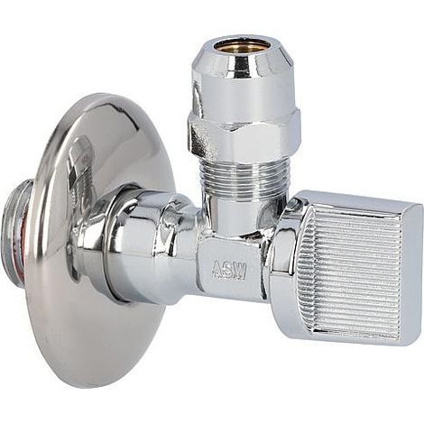 Vanne équerre en laiton chromé 1/2" x 10 mm - rosace a poussoir sans joint
