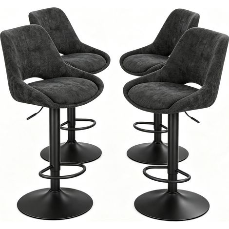 WOLTU Lot de 4 Tabouret Bar Pivotant en Chenille, Chaise Haute Rembourrés avec Dossier, Repose-pieds, Réglable en Hauteur, Gris (1/5)
