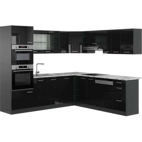 Cuisine en angle R-Line, Noir brillant/Anthracite, 237 x 247 cm , PT Marbre, Vicco