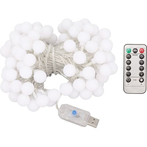 Guirlande LED à boules USB, 8 modes lumineux, blanc chaud, étanche, avec télécommande (1/5)