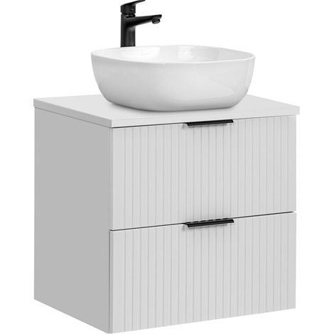 Badmöbel Waschtisch Unterschrank Set 60 cm matt weiß, 2 Softclose Schubkästen, 42 cm Keramik-Waschbecken, B/H/T 60,6/74,2/46,5 cm (1/5)