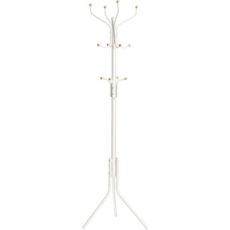 Portemanteau, Portant à Vêtement d’Entrée, en Métal, sur Pieds, 182 cm, avec 12 Crochets Arrondis, pour Vêtements, Manteaux, Chapeaux, Sacs, Blanc