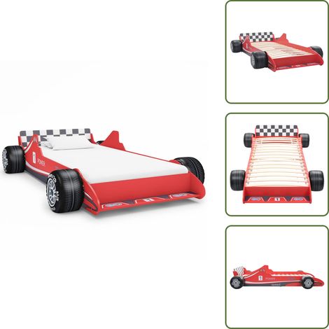 The Living Store Lit voiture de course pour enfants 90 x 200 cm Rouge - Lit Bébé - Lit Enfant - Lit Voiture De Course - Mobilier Enfant - Décoration Chambre Enfant