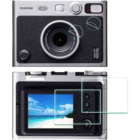 Protector de pantalla para Fujifilm Instax Mini EVO Fuji, cristal templado LCD + película protectora de lente PET, accesorios, 0,3 mm, dureza 9H, antiarañazos, antihuellas, antiburbujas - Paquete de 2 (1/5)