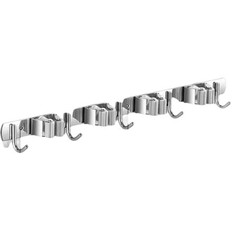 Support à balai en acier inoxydable 304, crochet multi-usage sans perçage, clip de rangement pour balai de salle de bain (1/5)