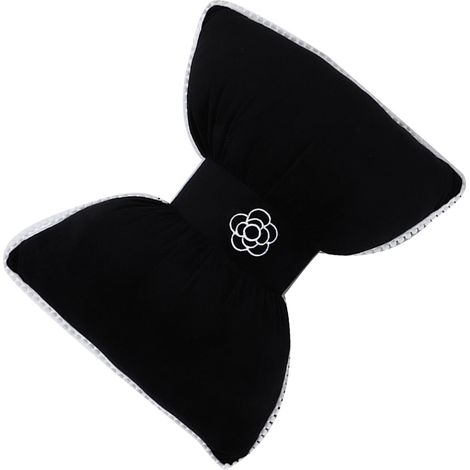 Coussin de nuque en peluche douce avec nœud papillon et élastique à pression, noir. (1/5)