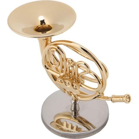 Miniatur-Goldhorn-Replika (10 cm) mit Instrumentenständer, Weihnachtsschmuck, Geschenkidee für Miniaturhörner (1/4)