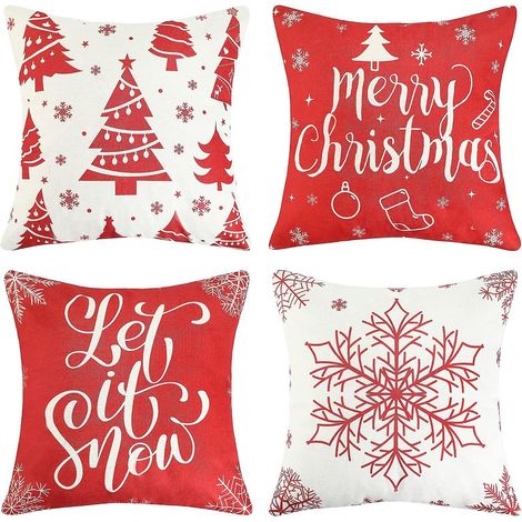 4 Pices Taie D'oreiller De Nol Flocon De Neige Sapin De Nol Dcoration De Vacances Taie D'oreiller Rouge Blanc Housse De Coussin Doux Carr Hiver Ho (1/5)